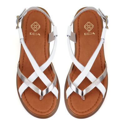 Kadın Beyaz Dolgu Tabanlı Deri Sandalet