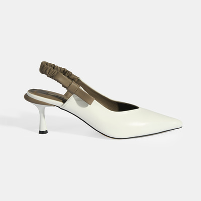 Kadın Beyaz Fiyonk Detaylı Lastik Bantlı Deri Topuklu Ayakkabı