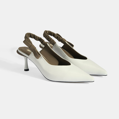 Kadın Beyaz Fiyonk Detaylı Lastik Bantlı Deri Topuklu Ayakkabı