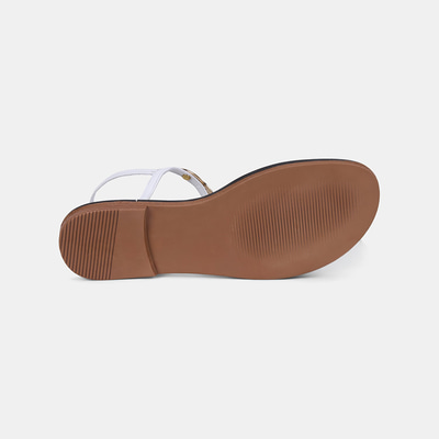 Kadın Beyaz Gold Toka Aksesuarlı Parmak Arası Deri Sandalet