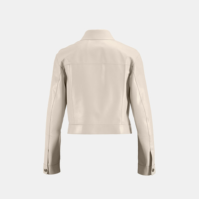 Kadın Beyaz Gömlek Yaka Metal Düğme Detaylı Deri Ceket 