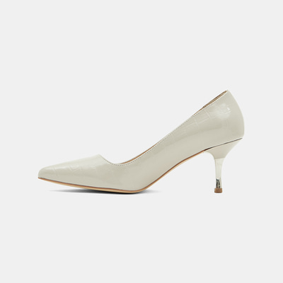 Kadın Beyaz Kroko Baskılı Sivri Burunlu Deri Stiletto