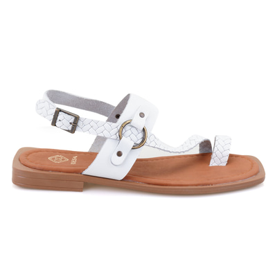 Kadın Beyaz Örgü Baskılı Deri Sandalet