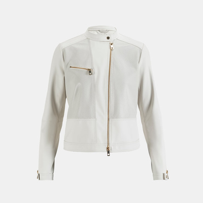 Kadın Beyaz Perfore Detaylı Deri Ceket