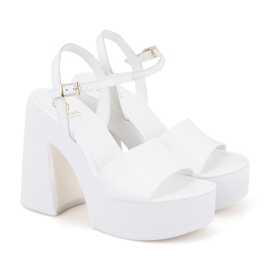 Kadın Beyaz Platform Topuklu Deri Sandalet