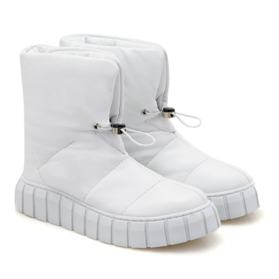 Kadın Beyaz Puffer Deri Detaylı Bot