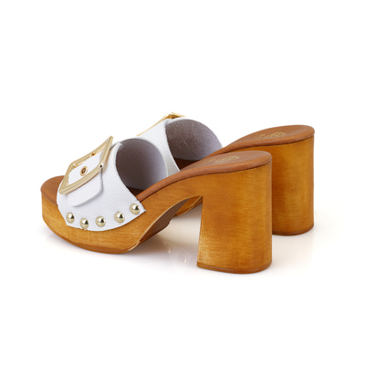 Kadın Beyaz Topuklu Deri Terlik