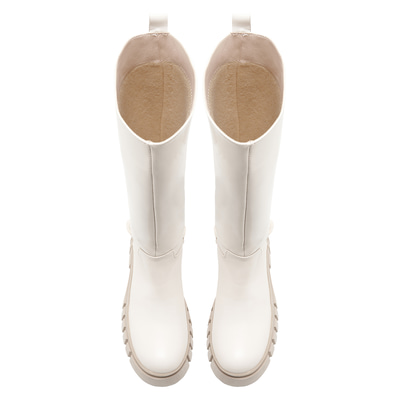 Kadın Beyaz Zincir Detaylı Deri Çizme