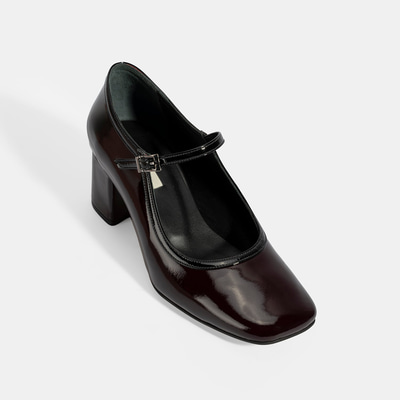 Kadın Bordo Ayarlanabilir Tokalı Kalın Topuklu Klasik Ayakkabı