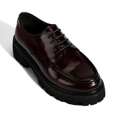 Kadın Bordo Bağcıklı Kalın Tabanlı Deri Günlük Ayakkabı