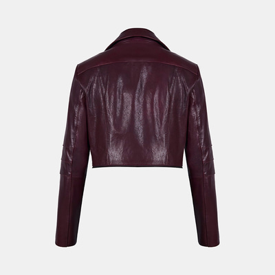 Kadın Bordo Gömlek Yakalı Çift Boy Kullanımlı Biker Deri Ceket