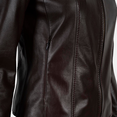 Kadın Bordo Gömlek Yakalı Fit Deri Ceket