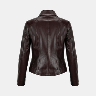 Kadın Bordo Gömlek Yakalı Fit Deri Ceket