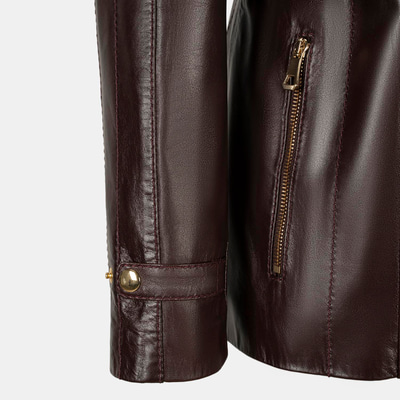 Kadın Bordo Kapüşonlu Deri Mont