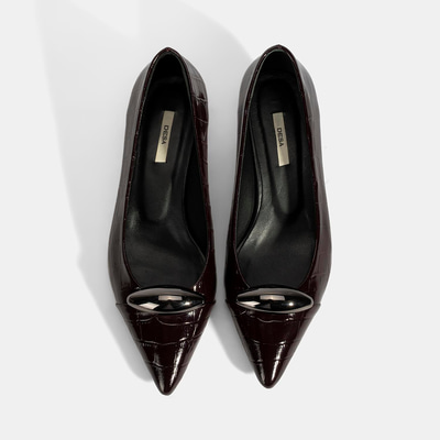 Kadın Bordo Kroko Baskılı Deri Topuklu Ayakkabı