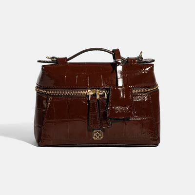 Kadın Bordo Kroko Baskılı Mini Rugan Deri El Çantası