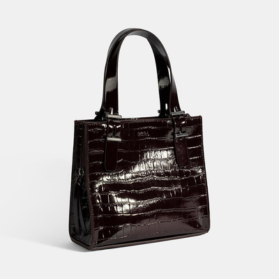Kadın Bordo Kroko Baskılı Rugan Deri El Çantası