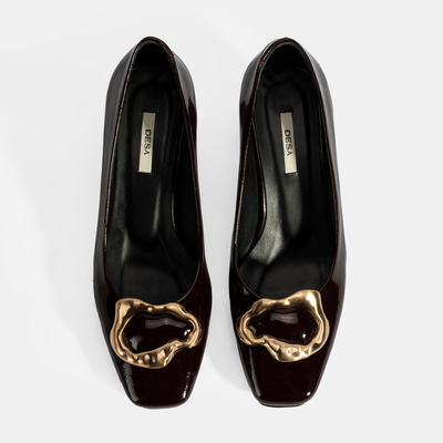 Kadın Bordo Metal Toka Aksesuarlı Rugan Topuklu Ayakkabı