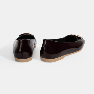 Kadın Bordo Metal Toka Aksesuarlı Rugan Babet