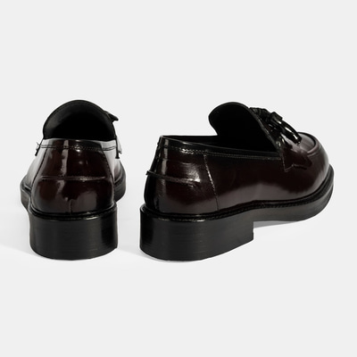 Kadın Bordo Püskül Detaylı Deri Loafer