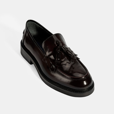 Kadın Bordo Püskül Detaylı Deri Loafer