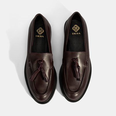 Kadın Bordo Püskül Detaylı Deri Loafer