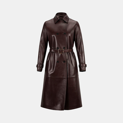 Kadın Bordo Yakalı Deri Trençkot