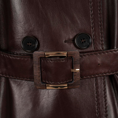 Kadın Bordo Yakalı Deri Trençkot