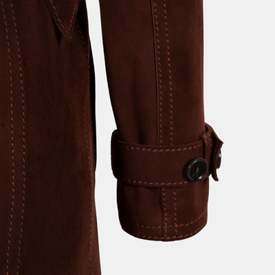 Kadın Bordo Yakalı Süet Deri Trençkot