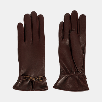 Kadın Bordo Zincir Aksesuarlı Deri Eldiven