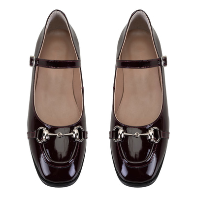 Kadın Bordo Zincir Detaylı Mary Jane Rugan Deri Babet