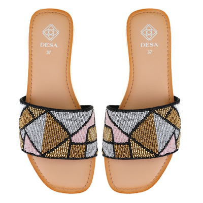 Kadın Çok Renkli Boncuk İşlemeli Terlik