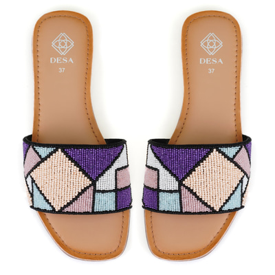 Kadın Çok Renkli Boncuk İşlemeli Terlik