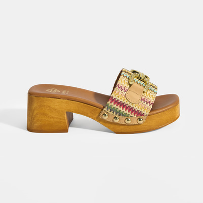 Kadın Çok Renkli Toka Aksesuarlı Topuklu Terlik 