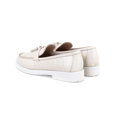Kadın Ekru Kroko Baskılı Deri Loafer