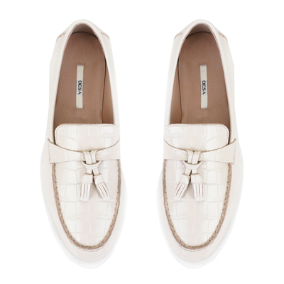 Kadın Ekru Kroko Baskılı Deri Loafer