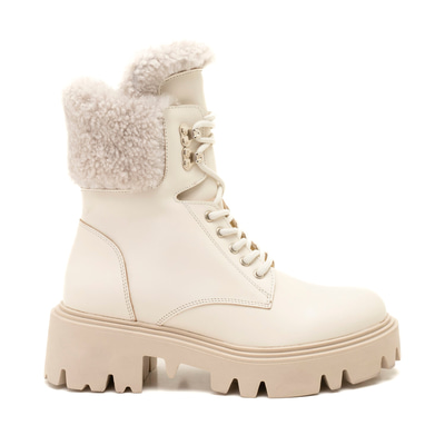 Kadın Ekru Kürk Detaylı Deri Bot