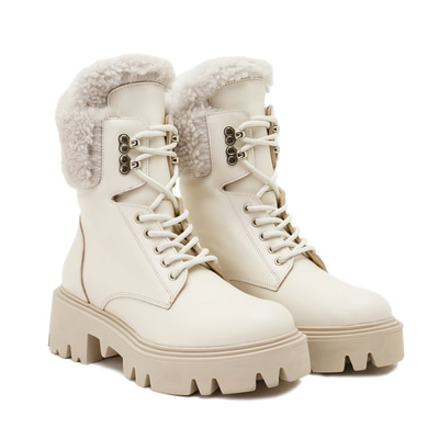 Kadın Ekru Kürk Detaylı Deri Bot
