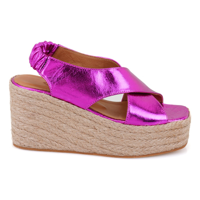 Kadın Fuşya Dolgu Topuklu Deri Sandalet