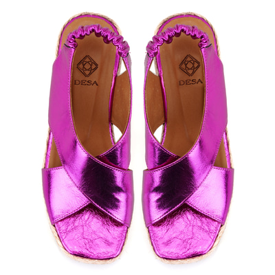 Kadın Fuşya Dolgu Topuklu Deri Sandalet