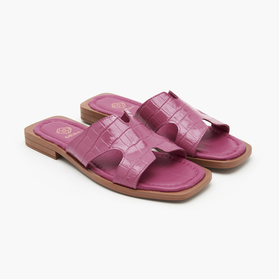 Kadın Fuşya Kroko Baskılı Deri Terlik