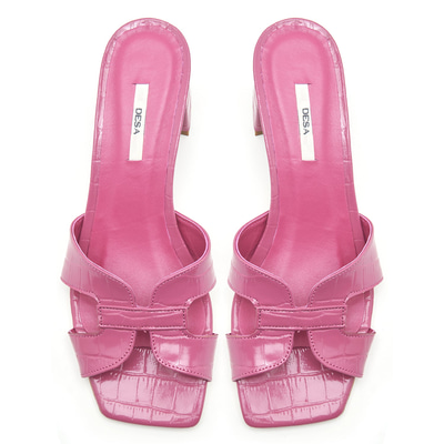 Kadın Fuşya Kroko Baskılı Deri Terlik