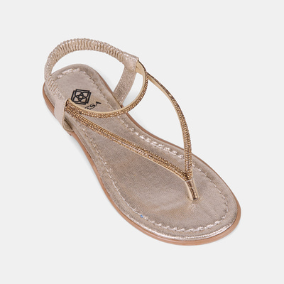 Kadın Gold Arkası Lastikli Taş Detaylı Parmak Arası Sandalet