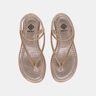 Kadın Gold Arkası Lastikli Taş Detaylı Parmak Arası Sandalet