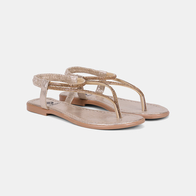 Kadın Gold Arkası Lastikli Taş Detaylı Parmak Arası Sandalet