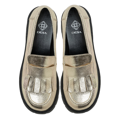 Kadın Gold Deri Püsküllü Loafer