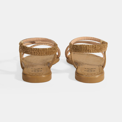 Kadın Gold Lastik Bantlı Taşlı Sandalet