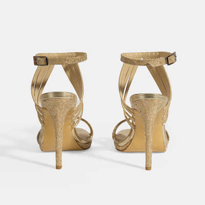 Kadın Gold Simli Bantlı Topuklu Abiye Sandalet