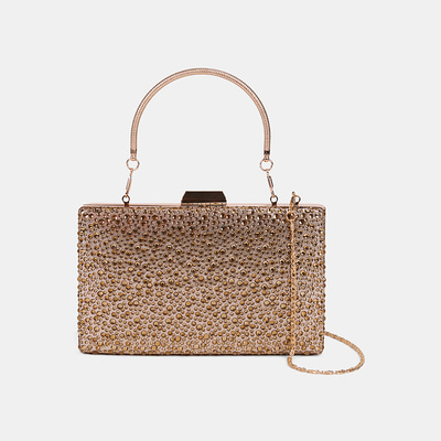 Kadın Gold Taş İşlemeli Zincir Askılı Abiye Clutch