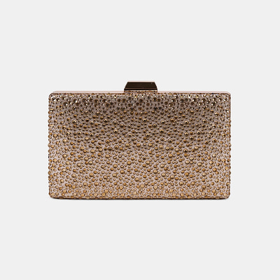 Kadın Gold Taş İşlemeli Zincir Askılı Abiye Clutch